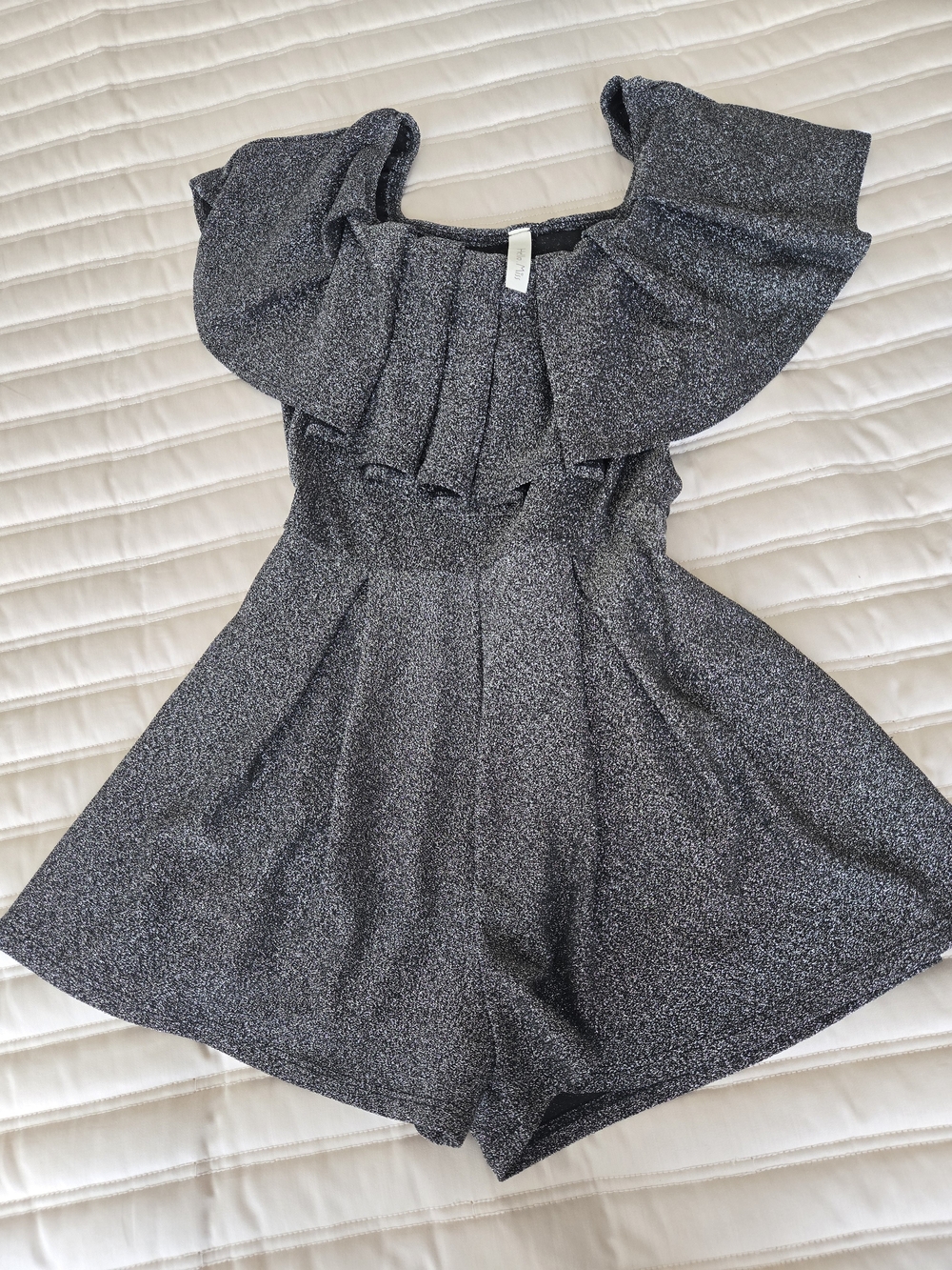 hello miss Silver-Black Glitter Ruffle Romper